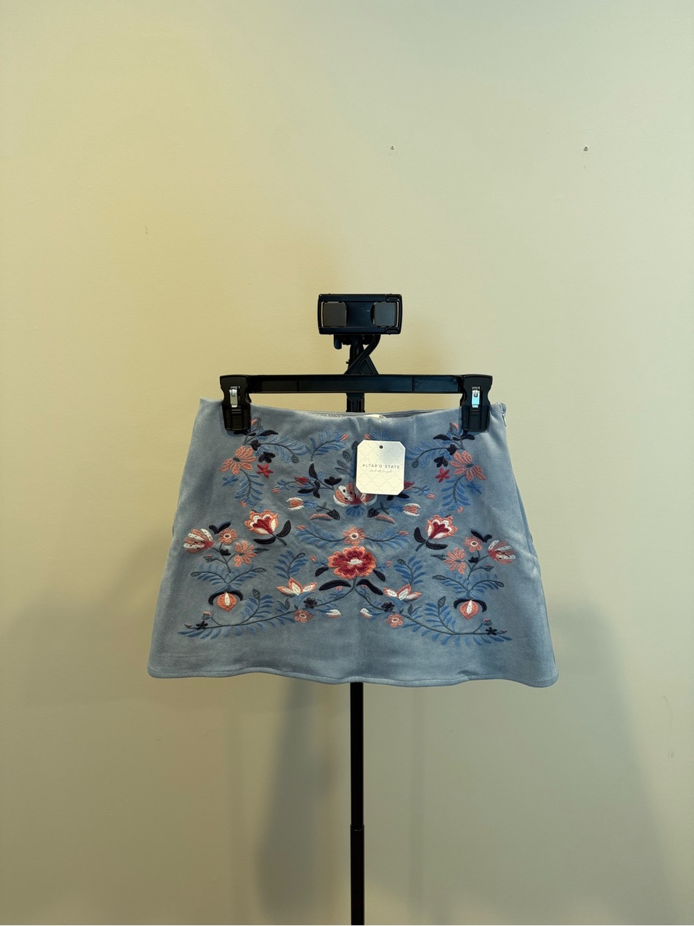 Altar'd State Light Blue Embroidered Floral Mini Skirt - Picture 4 of 6